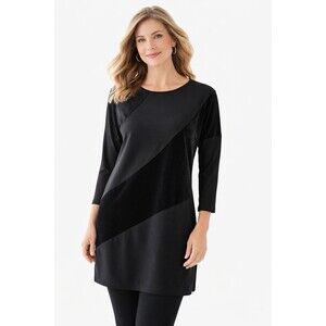 Chicos Women's Black Colorblock Tunic Top Size 1 Stretch 3/4 Sleeve